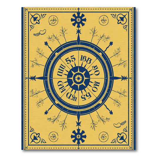 Navy Blue Yellow Compass Motif Rug