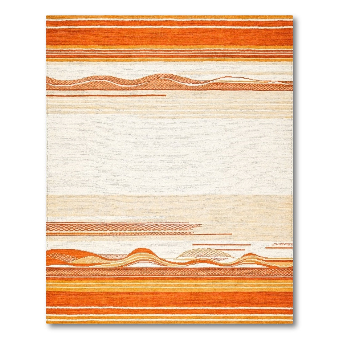 Orange Geometric Wave Striped Area Rug