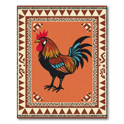 Vibrant Rooster Tribal Border Rug