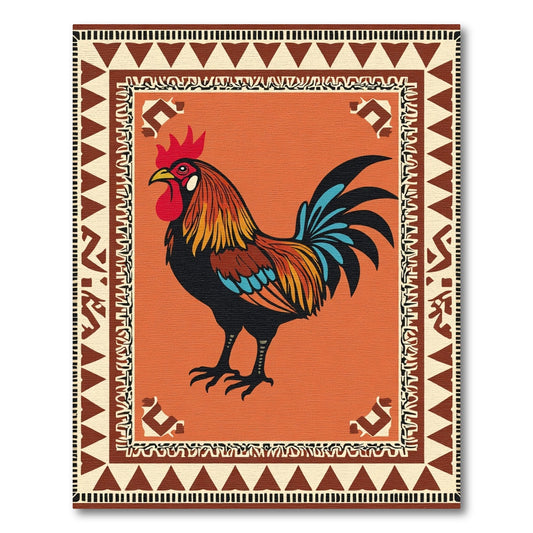 Vibrant Rooster Tribal Border Rug