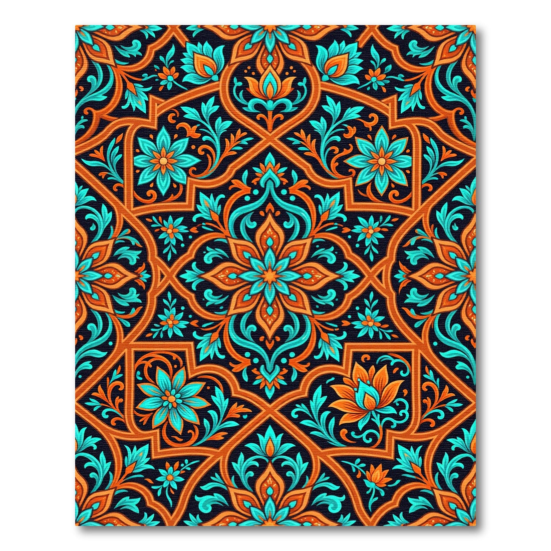 Orange Teal Floral Arabesque Harmony Rug
