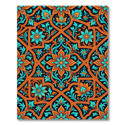Orange Teal Floral Arabesque Harmony Rug