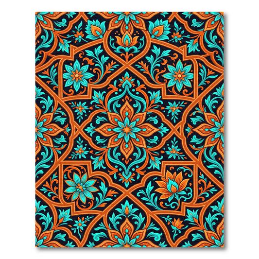 Orange Teal Floral Arabesque Harmony Rug