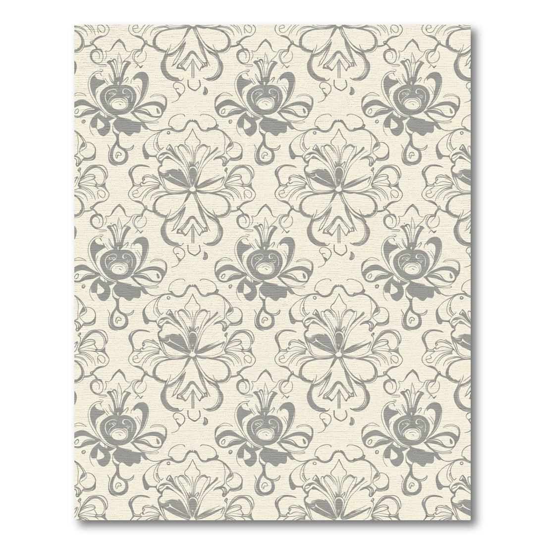 Cream Gray Baroque Floral Scroll Rug
