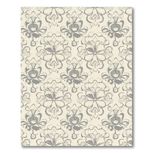 Cream Gray Baroque Floral Scroll Rug