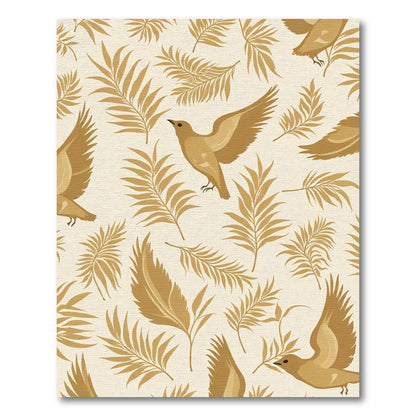 Golden Birds Tropical Leaf Pattern Rug