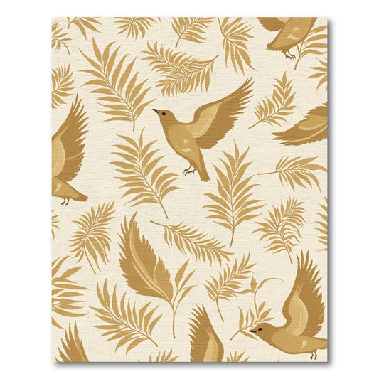Golden Birds Tropical Leaf Pattern Rug