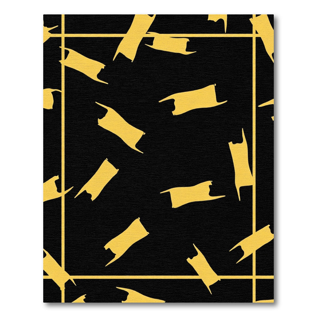 Gold Abstract Forms Black Rug