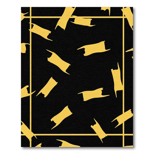Gold Abstract Forms Black Rug