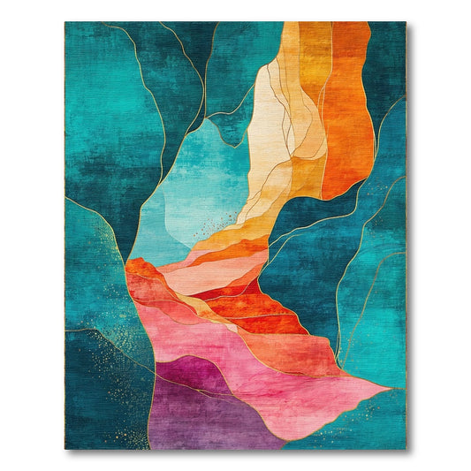Teal Orange Gold Fluid Mountains Rug