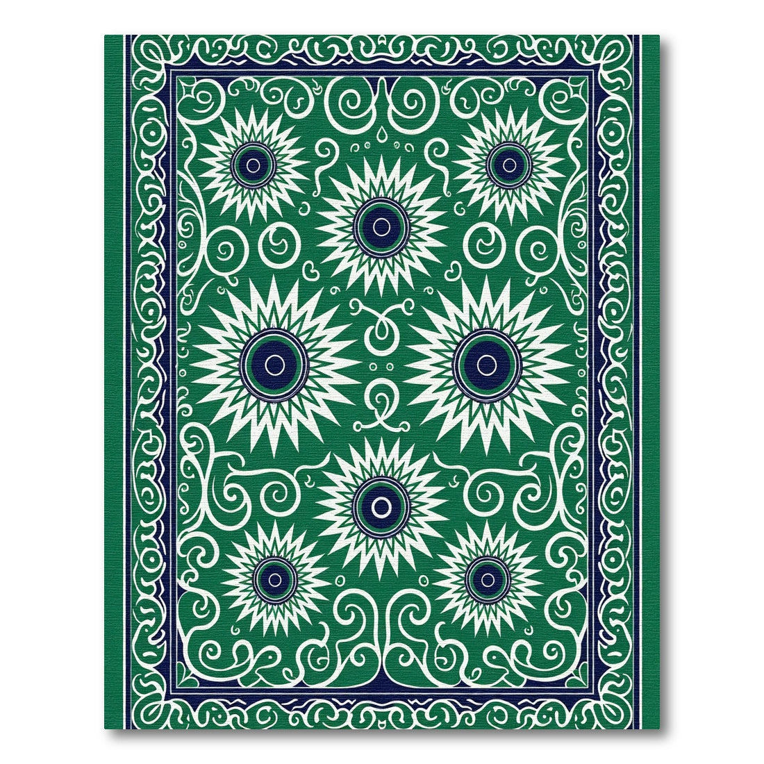 Emerald Green Sunburst Floral Medallion Rug