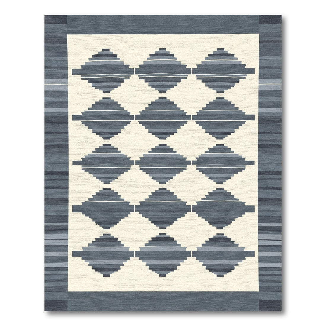 Gray Diamond Border Striped Rug