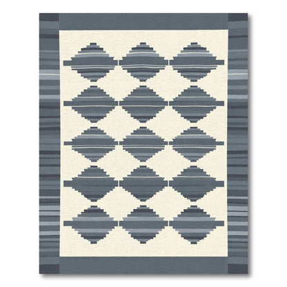 Gray Diamond Border Striped Rug