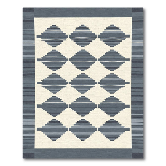 Gray Diamond Border Striped Rug