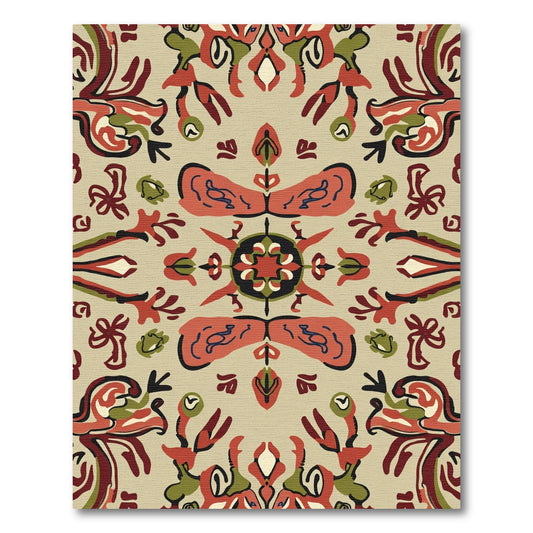 Terracotta Olive Floral Medallion Splash Rug
