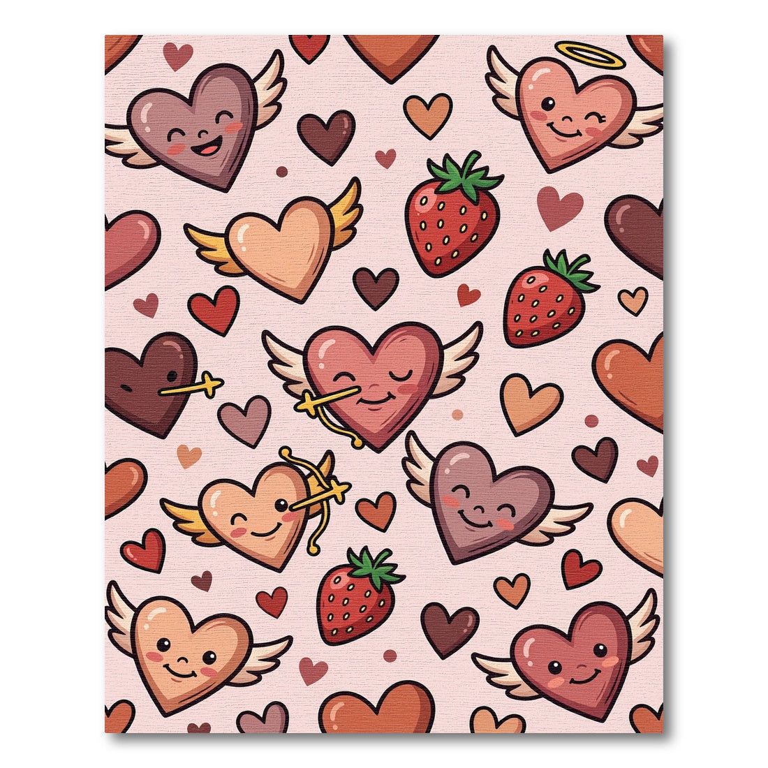 Cute Heart Strawberry Winged Medley Rug
