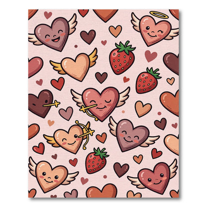 Cute Heart Strawberry Winged Medley Rug