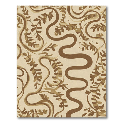 Brown Wavy Vine Leaf Pattern Rug