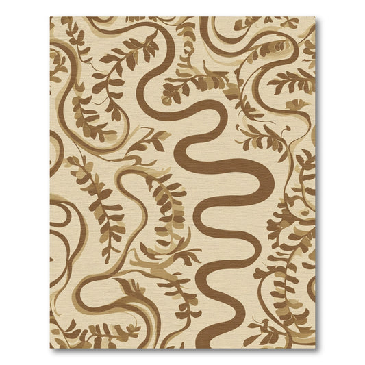 Brown Wavy Vine Leaf Pattern Rug