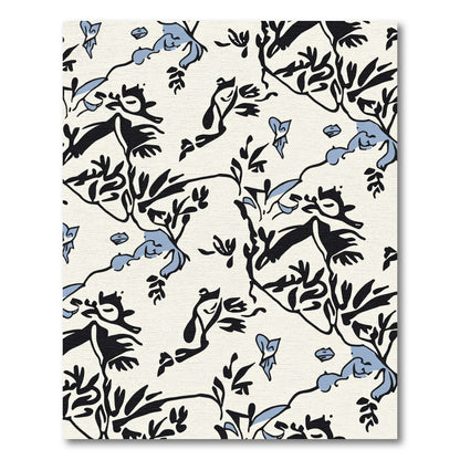Abstract Black Blue Floral Branch Art Rug