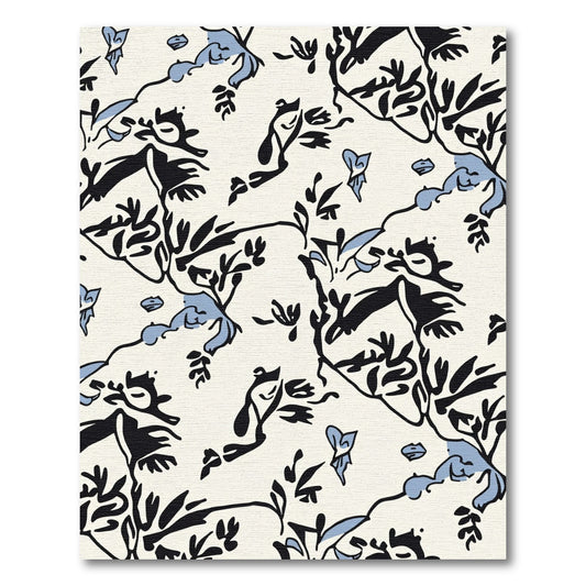 Abstract Black Blue Floral Branch Art Rug