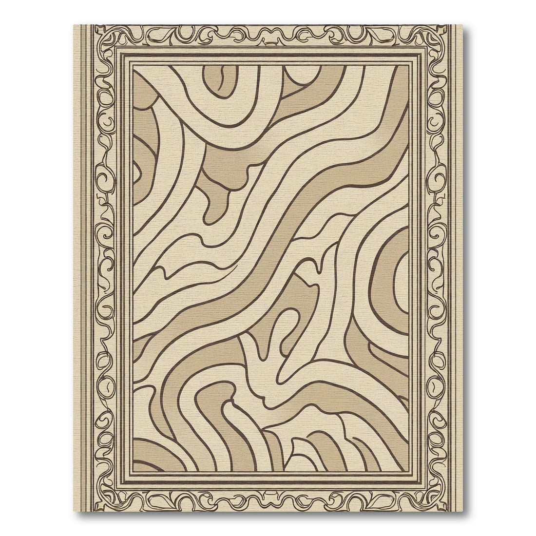 Earthy Tones Abstract Swirl Border Rug
