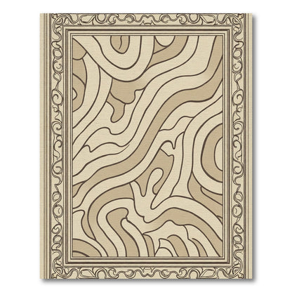 Earthy Tones Abstract Swirl Border Rug
