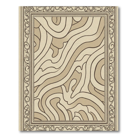 Earthy Tones Abstract Swirl Border Rug