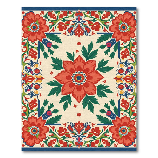 Crimson Flower Bordered Garden Rug