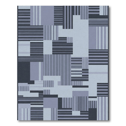 Modern Deep Blue Striped Collage Rug