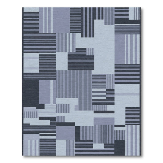 Modern Deep Blue Striped Collage Rug