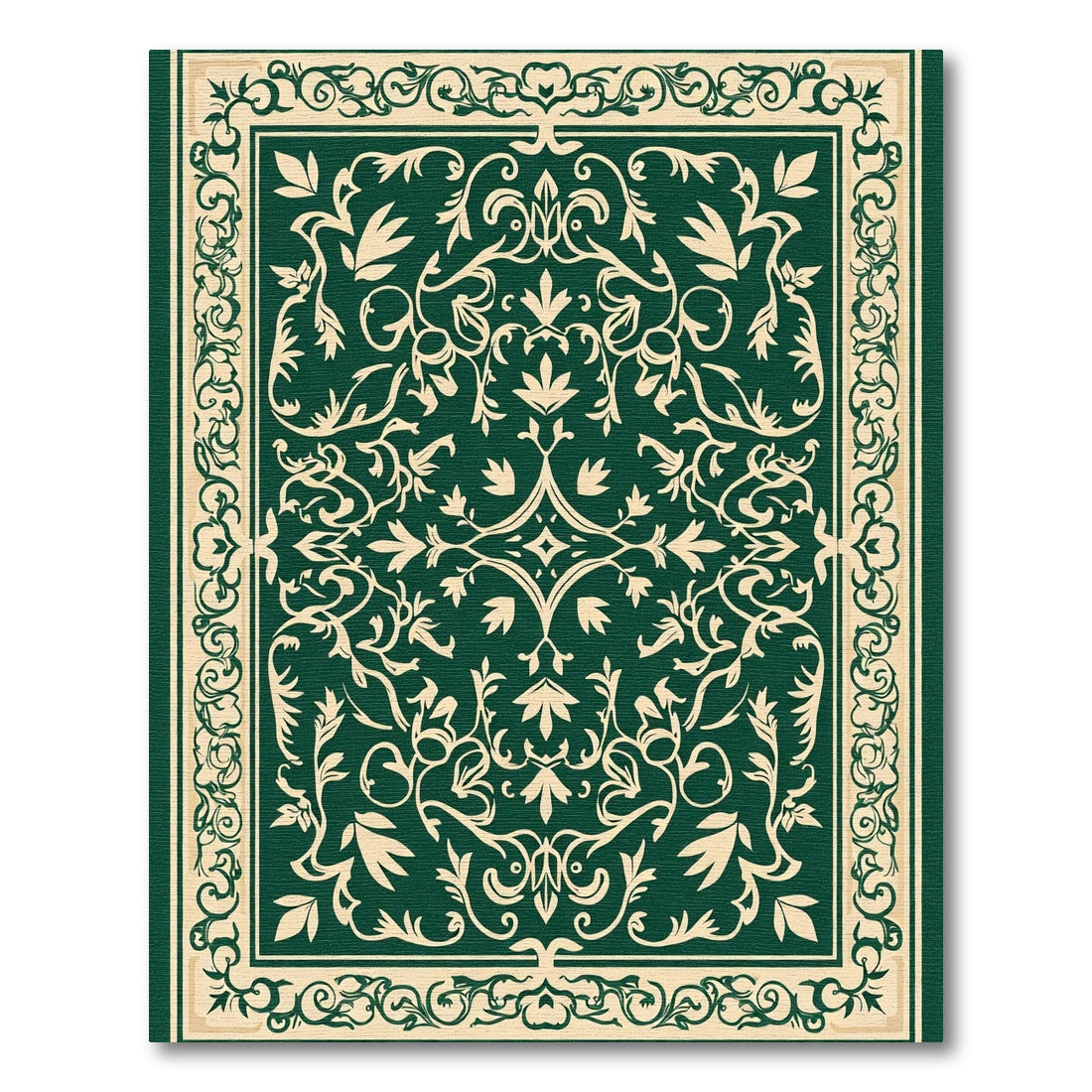 Elaborate Dark Green Floral Vines Rug