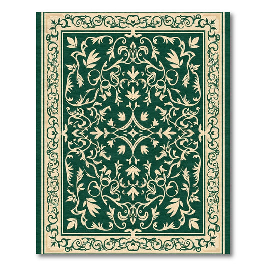Elaborate Dark Green Floral Vines Rug
