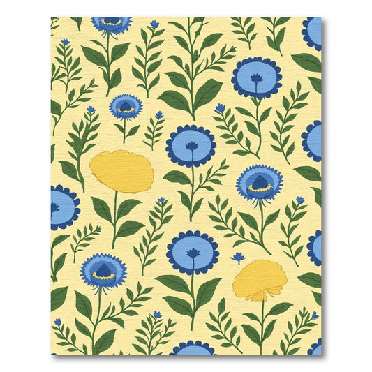 Yellow Blue Floral Garden Arrangement Rug