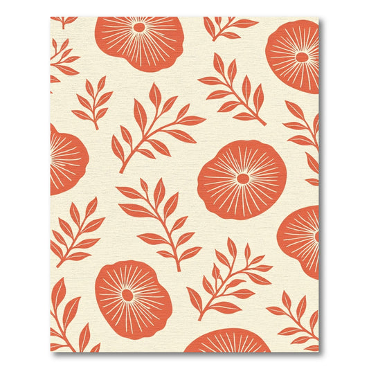 Coral Red Botanical Medallion Rug