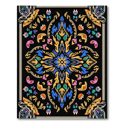Vibrant Black Floral Medallion Rug