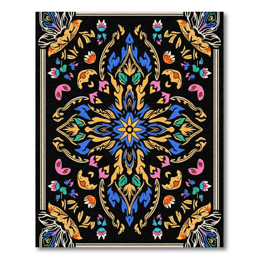 Vibrant Black Floral Medallion Rug
