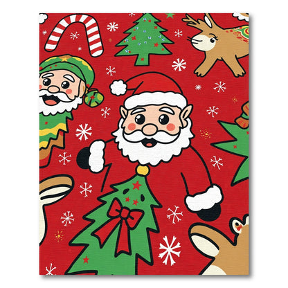 Whimsical Christmas Characters Red Scene Rug