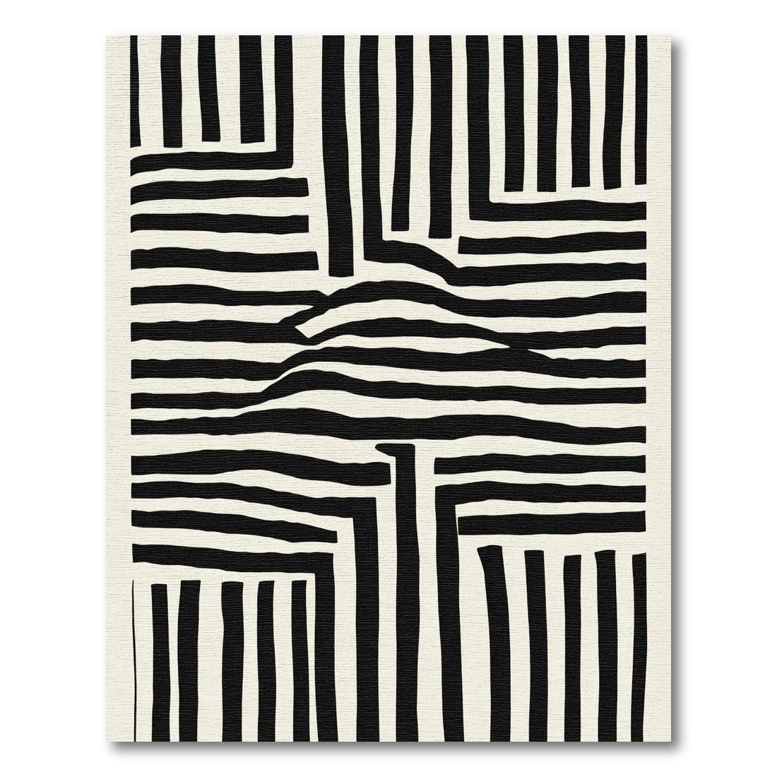Bold Black White Abstract Stripe Rug