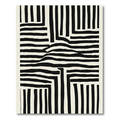 Bold Black White Abstract Stripe Rug