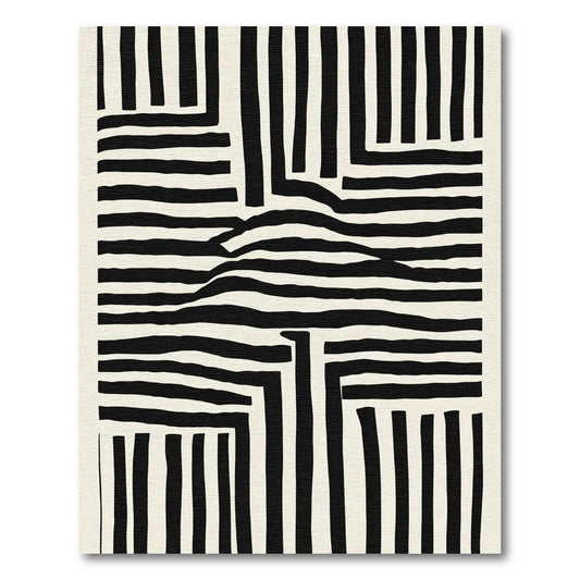 Bold Black White Abstract Stripe Rug