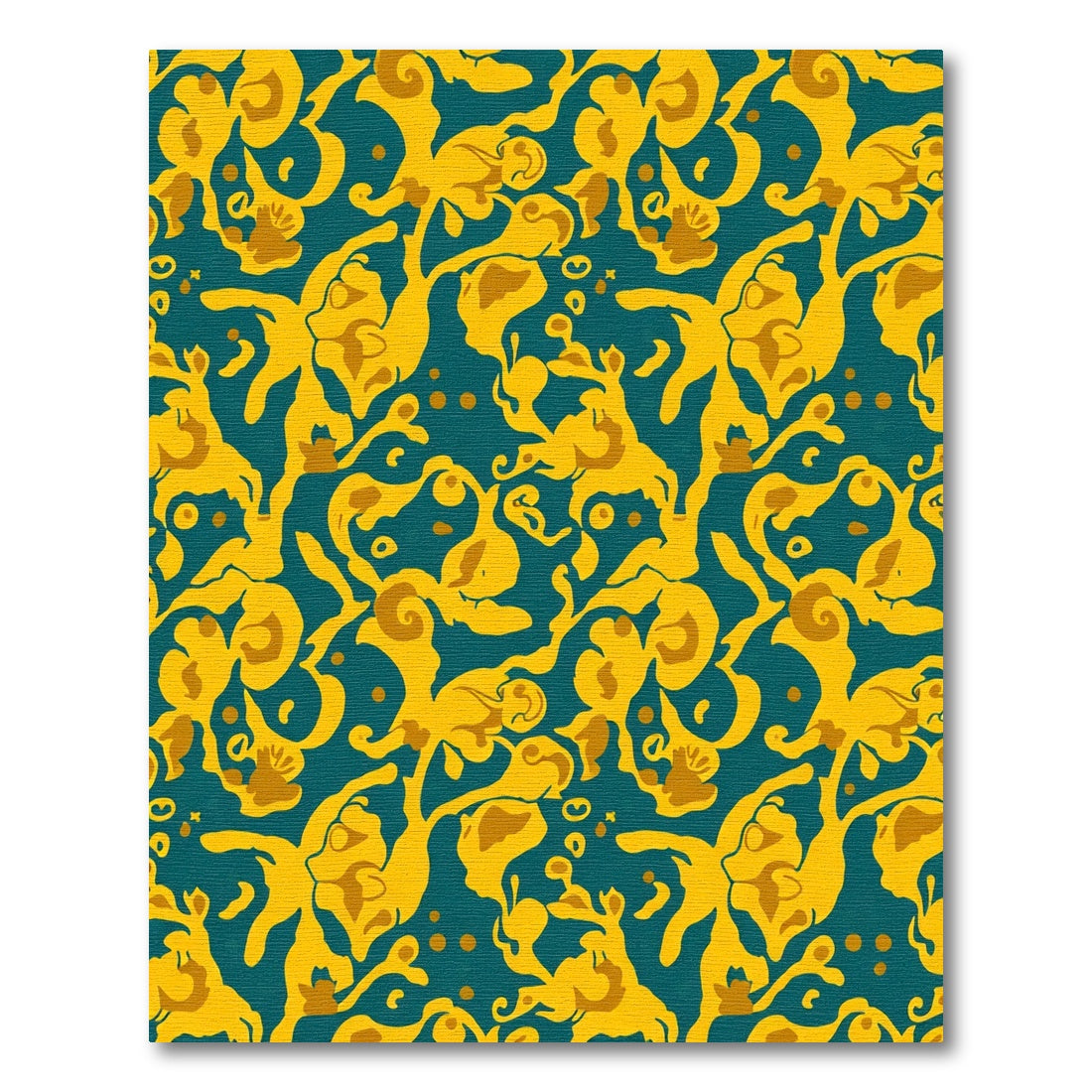 Teal Ochre Abstract Swirl Foliage Rug