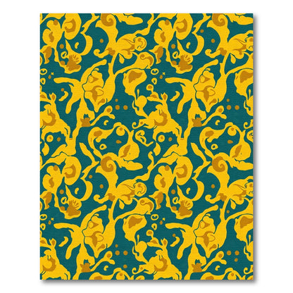 Teal Ochre Abstract Swirl Foliage Rug