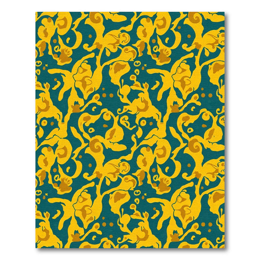 Teal Ochre Abstract Swirl Foliage Rug