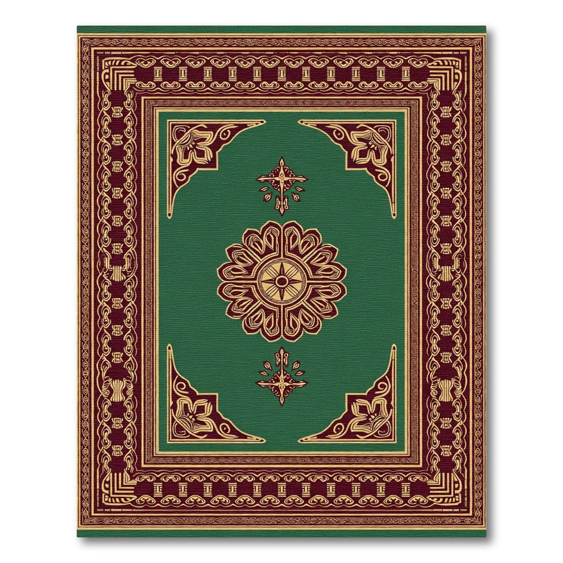 Regal Green Red Floral Centerpiece Rug