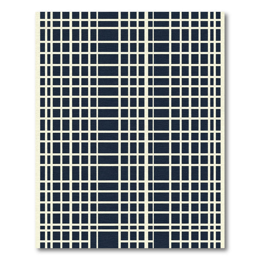 Navy Cream Intersecting Grid Rug