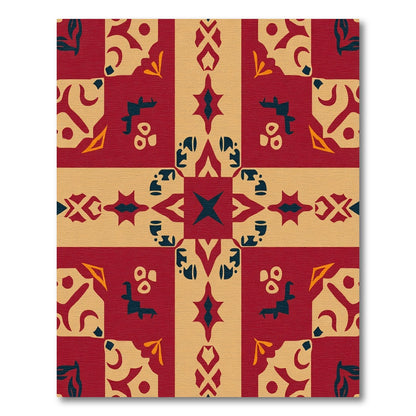 Burgundy Beige Geometric Tile Rug
