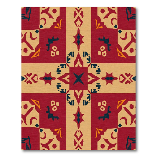 Burgundy Beige Geometric Tile Rug