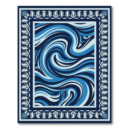 Deep Blue Swirl Border Rug
