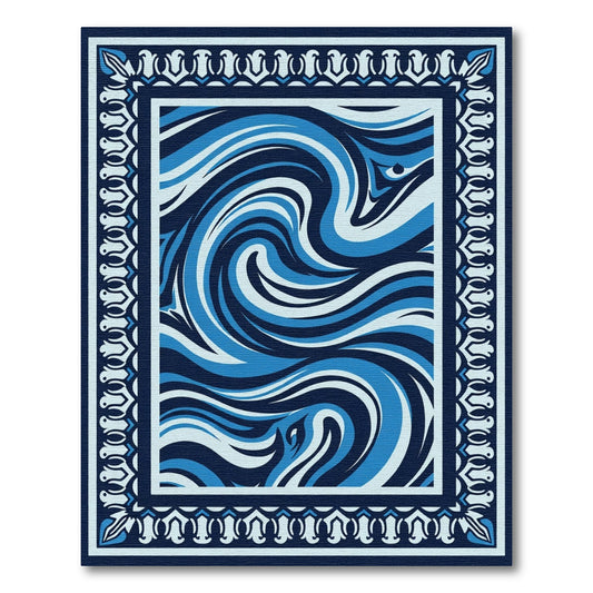 Deep Blue Swirl Border Rug